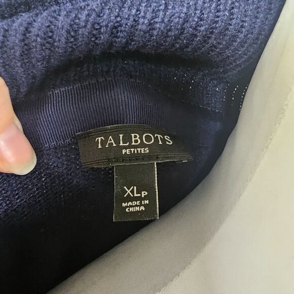 Talbots Women Lambswool Blend Navy Cardigan Sz XLP Open Front Drape Quiet Luxury - Picture 6 of 9